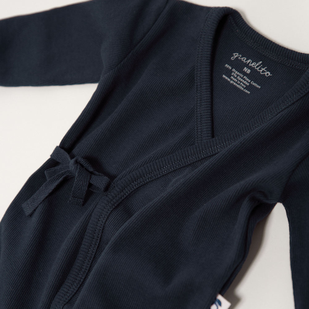Organic Pima cotton baby kimono jumpsuit - navy
