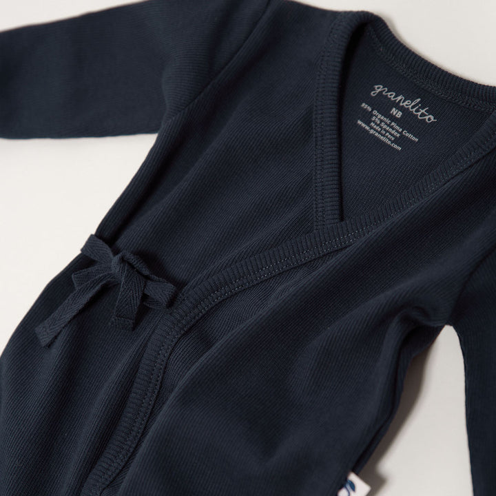 Organic Pima cotton baby kimono jumpsuit - navy