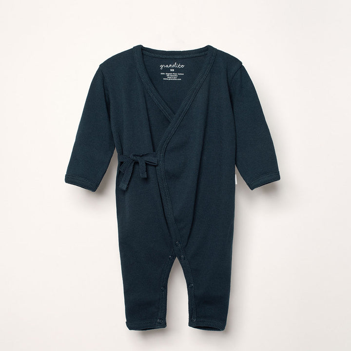 Organic Pima cotton baby kimono jumpsuit - navy