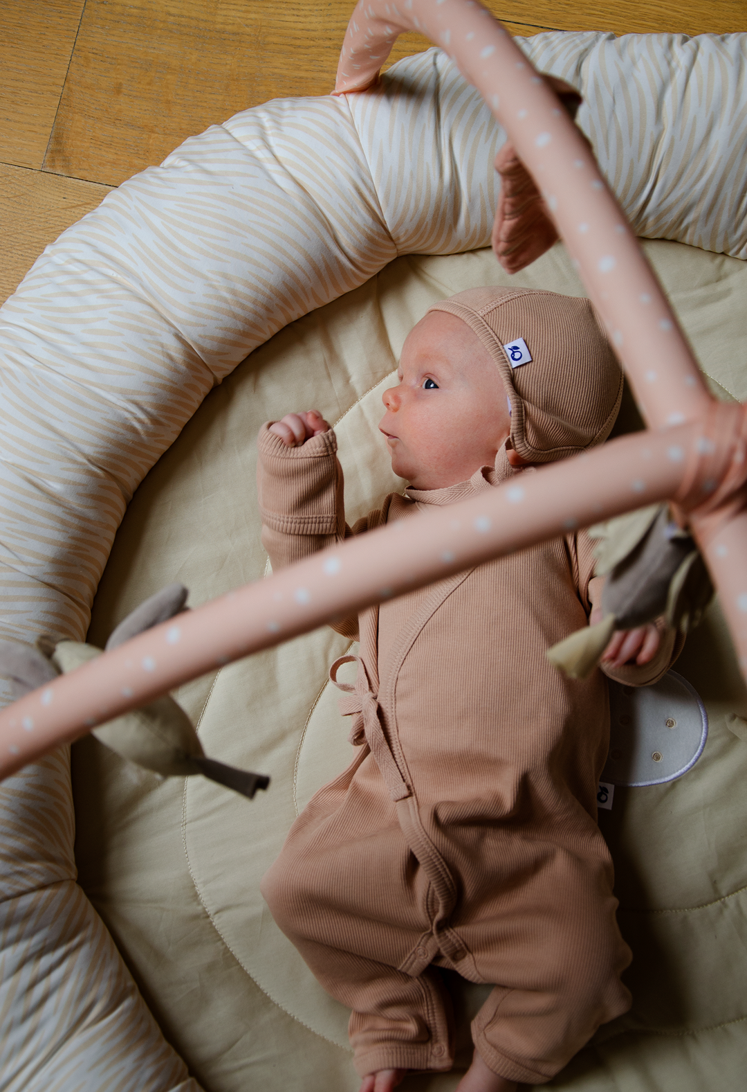 Ribbed pink kimono baby jumpsuit