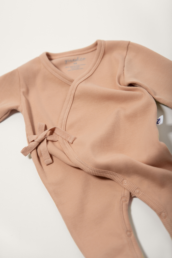 Ribbed pink kimono baby jumpsuit