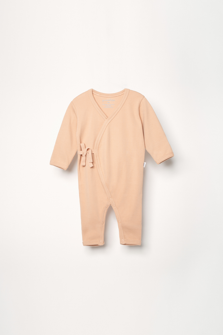 Ribbed pink kimono baby jumpsuit